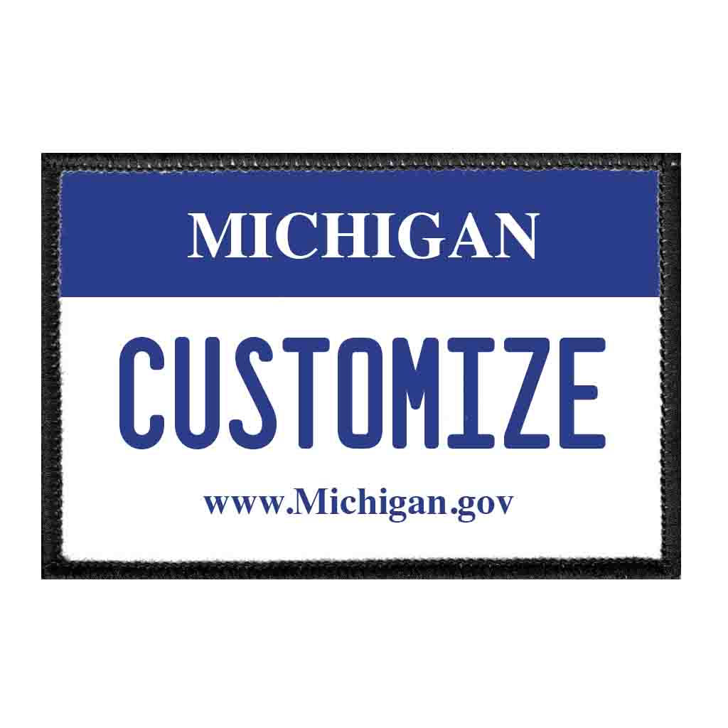 Customizable - Michigan License Plate - Removable Patch - Pull Patch - Removable Patches That Stick To Your Gear