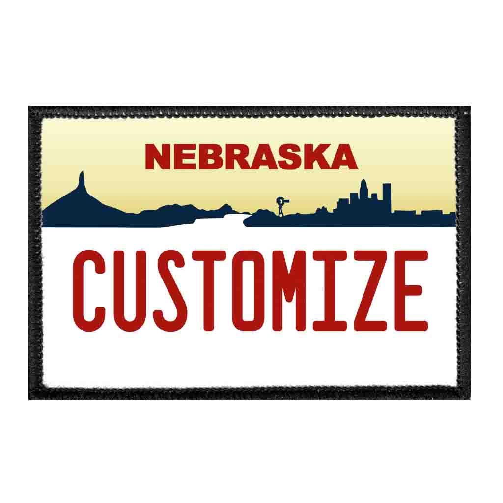 Customizable - Nebraska License Plate - Removable Patch - Pull Patch - Removable Patches That Stick To Your Gear