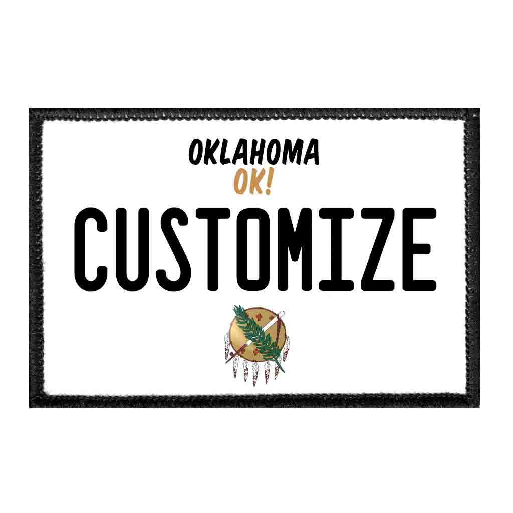Customizable - Oklahoma License Plate - Removable Patch - Pull Patch - Removable Patches That Stick To Your Gear