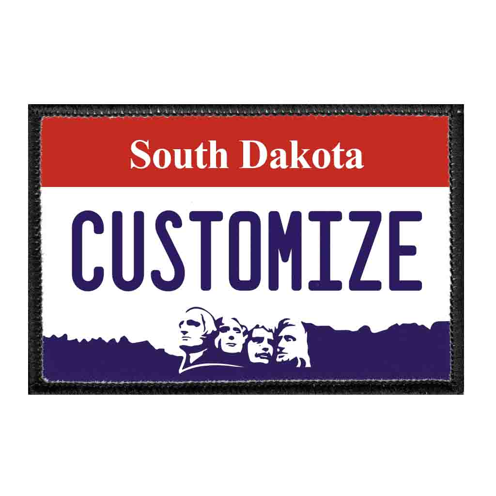 Customizable - South Dakota License Plate - Removable Patch - Pull Patch - Removable Patches That Stick To Your Gear