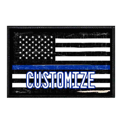 Customizable - US Flag - Thin Blue Line - Black And White - Distressed - Removable Patch - Pull Patch - Removable Patches That Stick To Your Gear