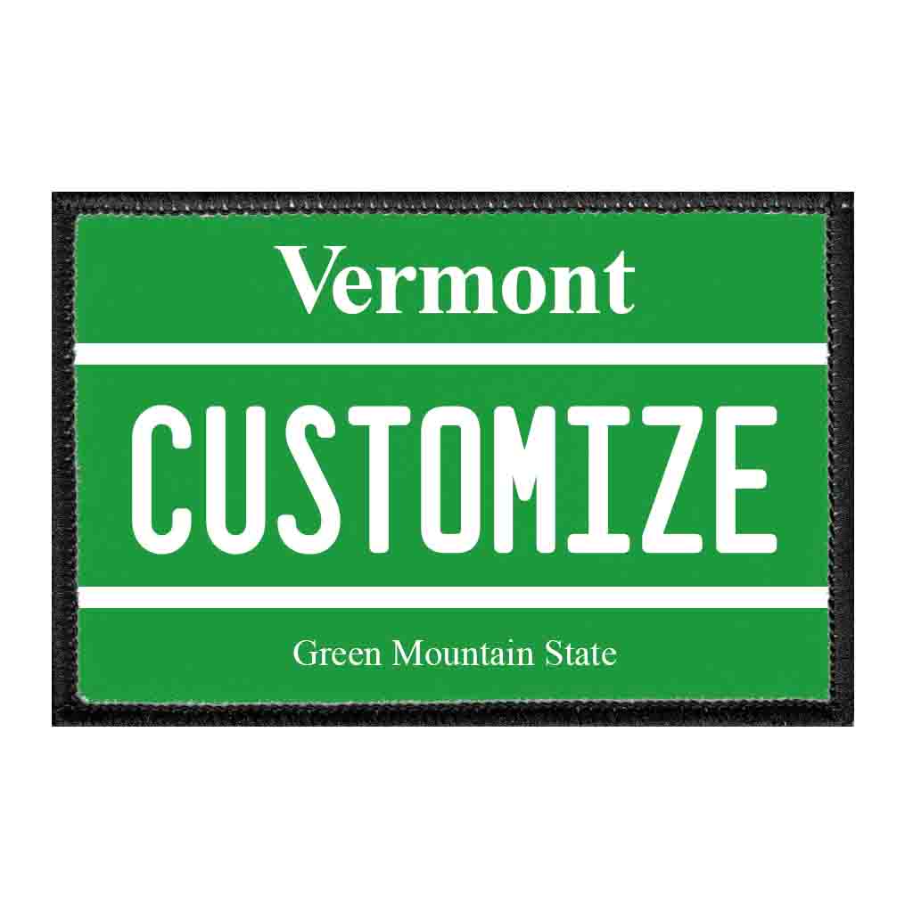 Customizable - Vermont License Plate - Removable Patch - Pull Patch - Removable Patches That Stick To Your Gear