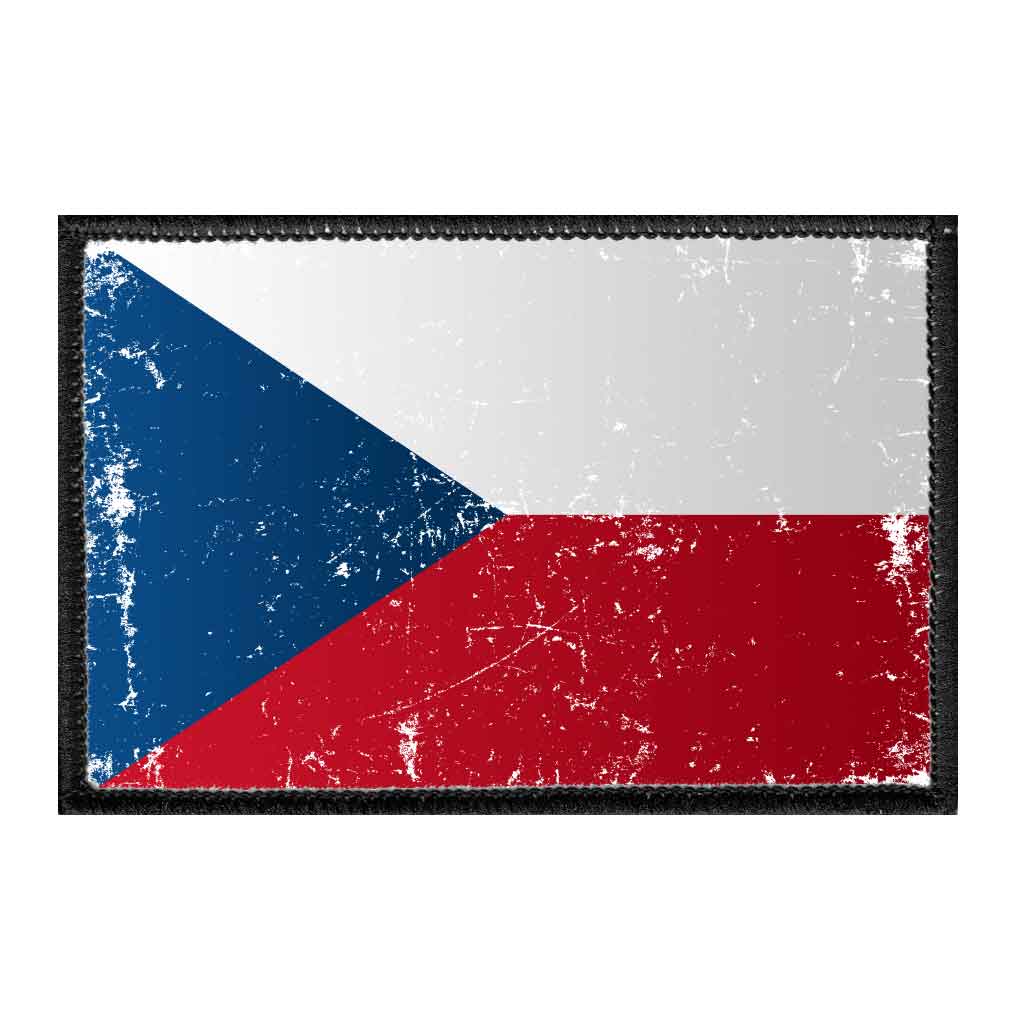 Czech Republic Flag - Color - Distressed - Removable Patch - Pull Patch - Removable Patches For Authentic Flexfit and Snapback Hats