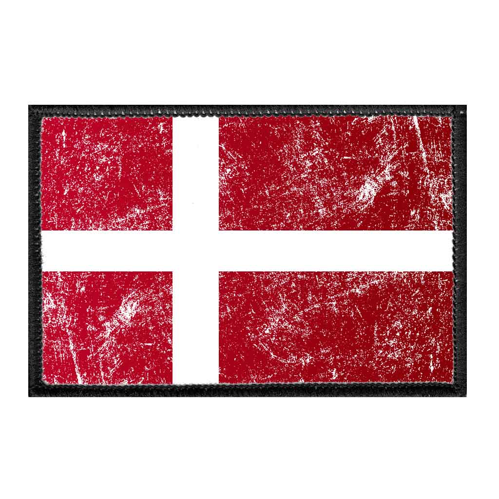 Denmark Flag - Color - Distressed - Removable Patch - Pull Patch - Removable Patches For Authentic Flexfit and Snapback Hats