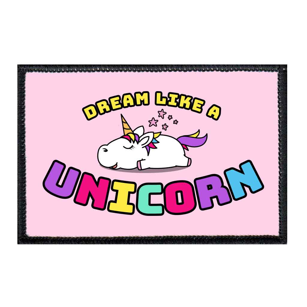 Dream Like A Unicorn - Sleeping Unicorn - Pink Background - Removable Patch - Pull Patch - Removable Patches For Authentic Flexfit and Snapback Hats
