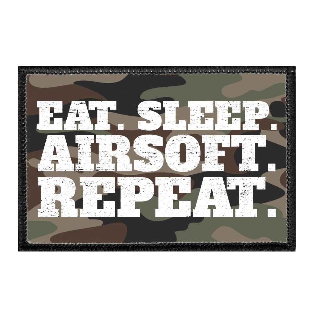 Eat. Sleep. Airsoft. Repeat - Removable Patch - Pull Patch - Removable Patches For Authentic Flexfit and Snapback Hats