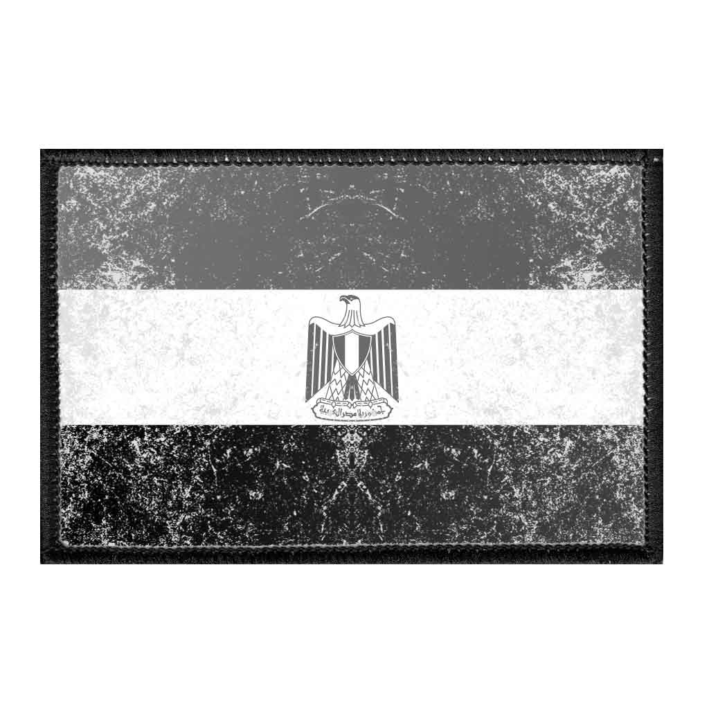 Egypt Flag - Black and White - Distressed - Removable Patch - Pull Patch - Removable Patches For Authentic Flexfit and Snapback Hats