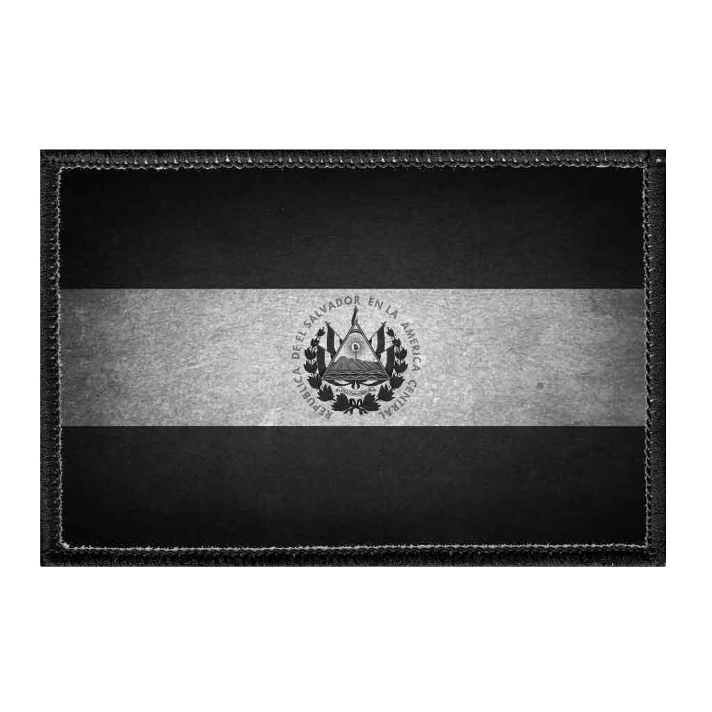 El Salvador Flag - Black and White - Distressed - Removable Patch - Pull Patch - Removable Patches For Authentic Flexfit and Snapback Hats