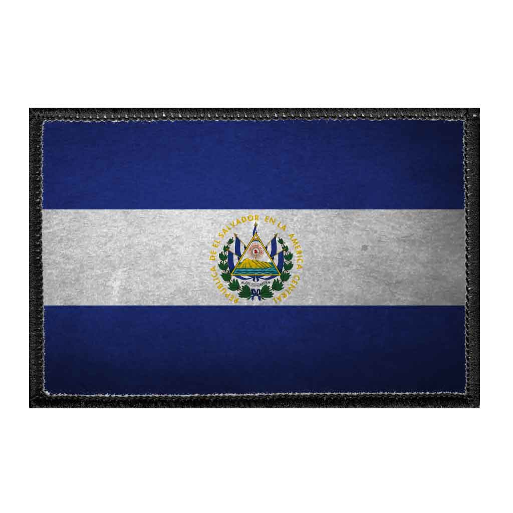 El Salvador Flag - Color - Distressed - Removable Patch - Pull Patch - Removable Patches For Authentic Flexfit and Snapback Hats