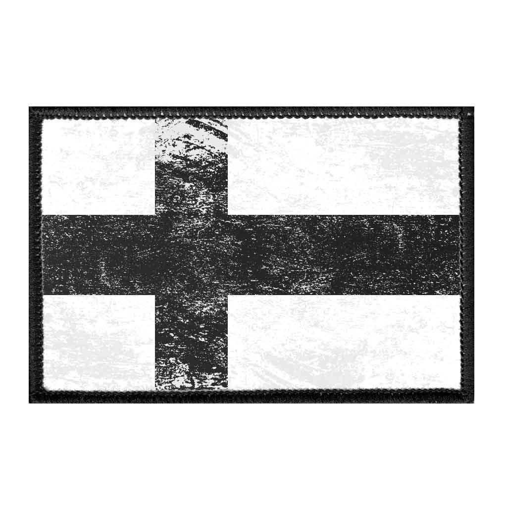 Finland Flag - Black and White - Distressed - Removable Patch - Pull Patch - Removable Patches For Authentic Flexfit and Snapback Hats