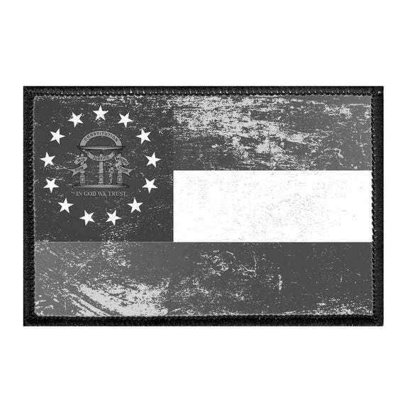 Georgia State Flag - Black and White - Distressed - Removable Patch - Pull Patch - Removable Patches For Authentic Flexfit and Snapback Hats