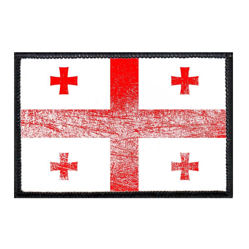 Georgian Flag - Distressed - Patch - Pull Patch - Removable Patches For Authentic Flexfit and Snapback Hats