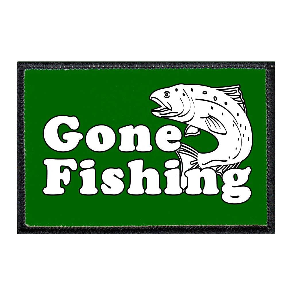 Gone Fishing - Green -Removable Patch - Pull Patch - Removable Patches For Authentic Flexfit and Snapback Hats