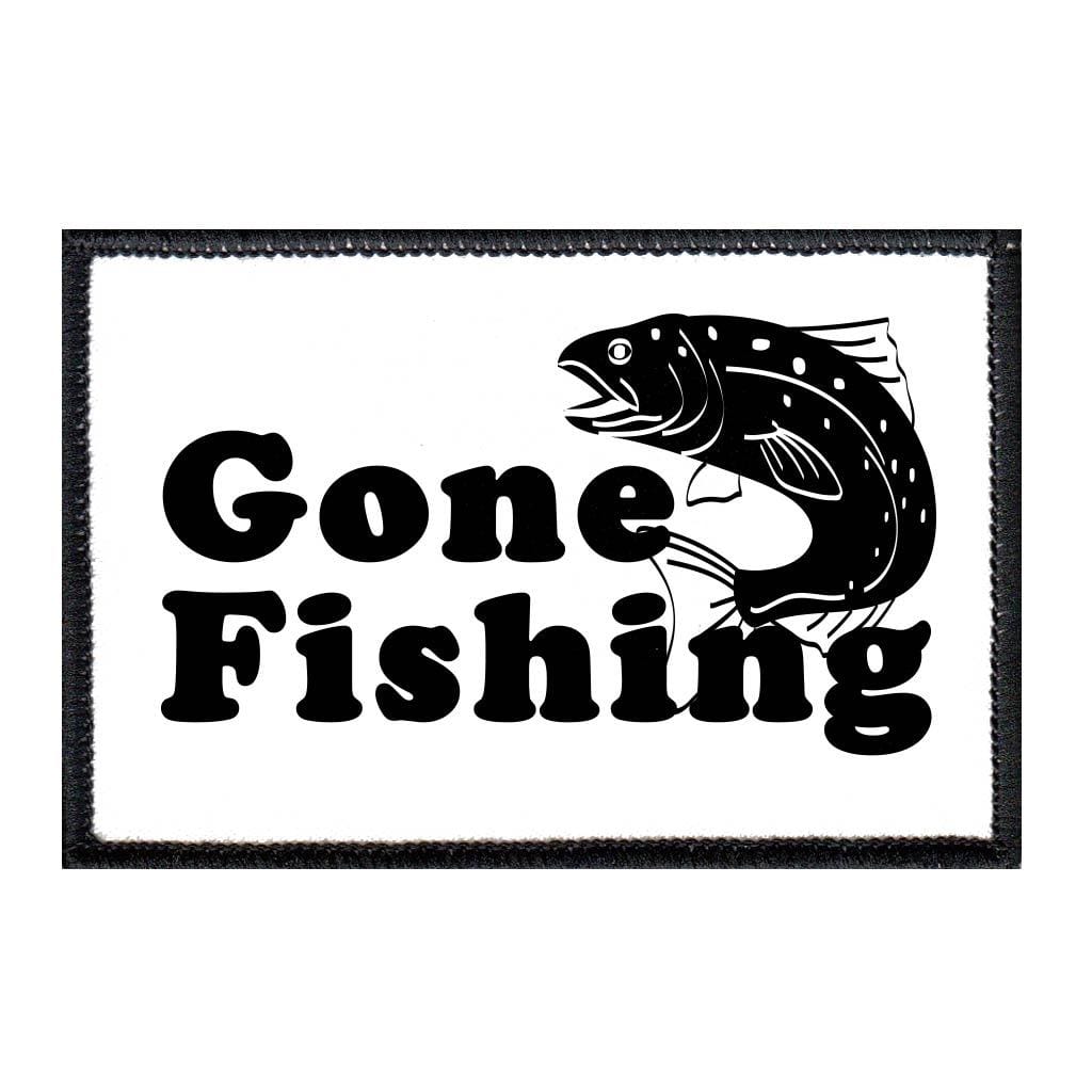 Gone Fishing - White - Removable Patch - Pull Patch - Removable Patches For Authentic Flexfit and Snapback Hats