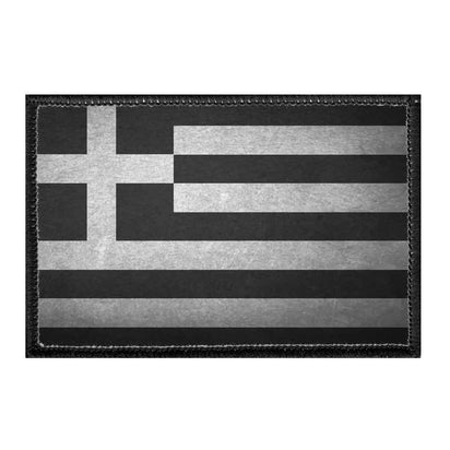 Greece Flag - Black and White - Distressed - Removable Patch - Pull Patch - Removable Patches For Authentic Flexfit and Snapback Hats