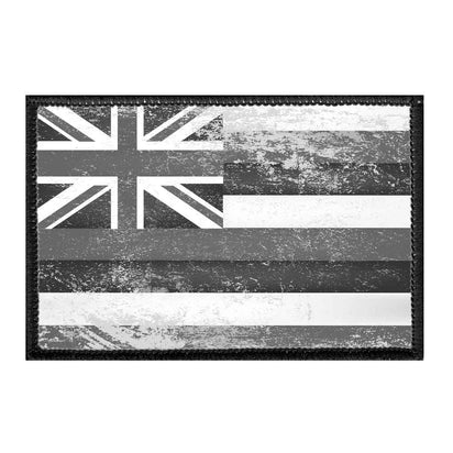 Hawaii State Flag - Black and White - Distressed - Removable Patch - Pull Patch - Removable Patches For Authentic Flexfit and Snapback Hats