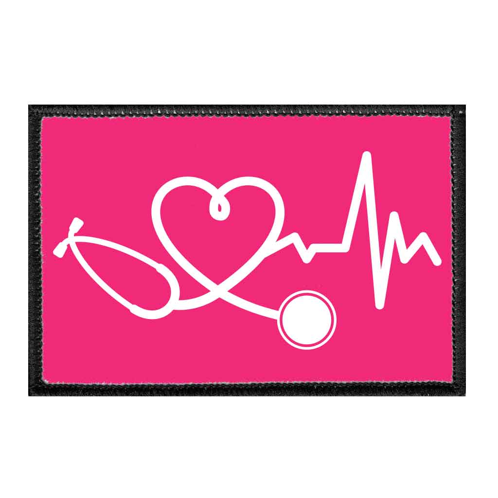 Healthcare Heartbeat - Hot Pink - Removable Patch - Pull Patch - Removable Patches For Authentic Flexfit and Snapback Hats