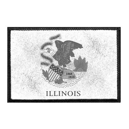 Illinois State Flag - Black and White - Distressed - Removable Patch - Pull Patch - Removable Patches For Authentic Flexfit and Snapback Hats
