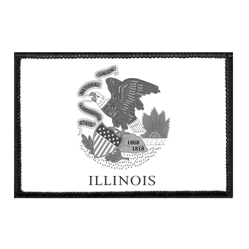 Illinois State Flag - Black and White - Removable Patch - Pull Patch - Removable Patches For Authentic Flexfit and Snapback Hats