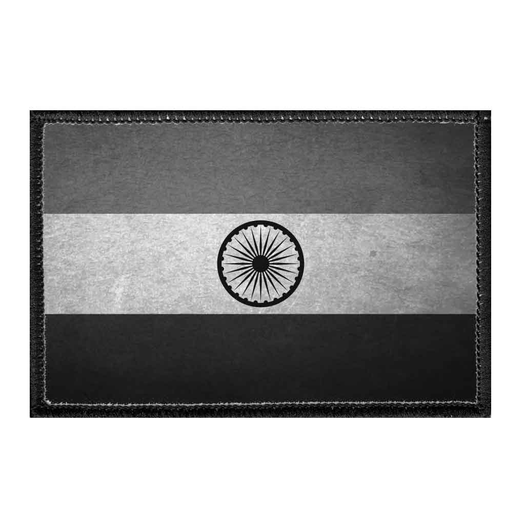 India Flag - Black and White - Distressed - Removable Patch - Pull Patch - Removable Patches For Authentic Flexfit and Snapback Hats