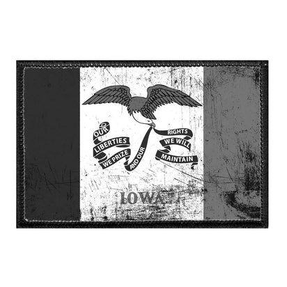 Iowa State Flag - Black and White - Distressed - Removable Patch - Pull Patch - Removable Patches For Authentic Flexfit and Snapback Hats