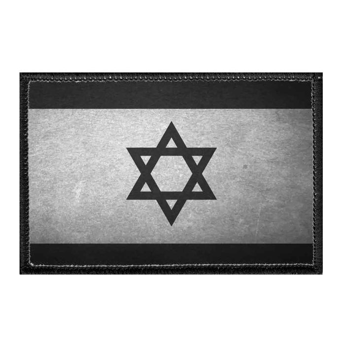 Israel Flag - Black and White - Distressed - Removable Patch - Pull Patch - Removable Patches For Authentic Flexfit and Snapback Hats