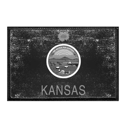Kansas State Flag - Black and White - Distressed - Removable Patch - Pull Patch - Removable Patches For Authentic Flexfit and Snapback Hats