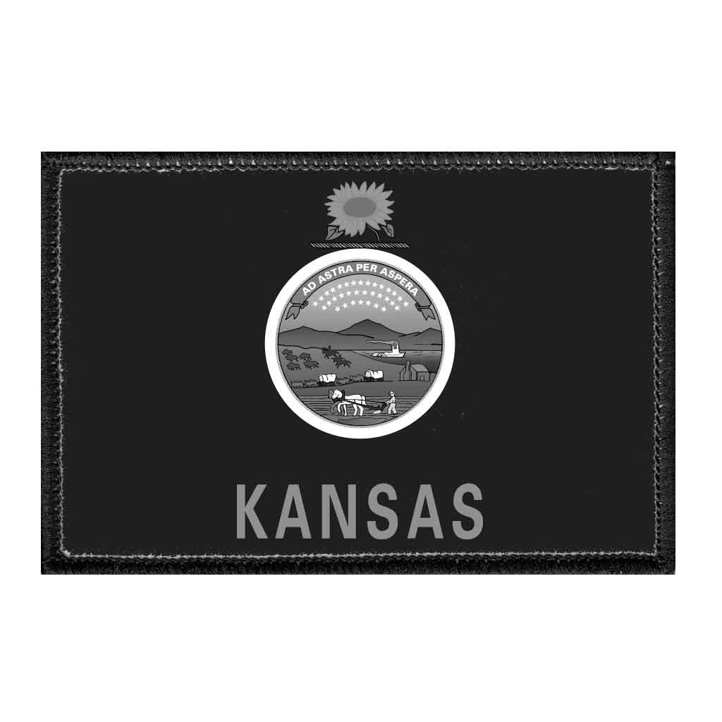 Kansas State Flag - Black and White - Removable Patch - Pull Patch - Removable Patches For Authentic Flexfit and Snapback Hats