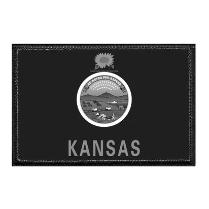 Kansas State Flag - Black and White - Removable Patch - Pull Patch - Removable Patches For Authentic Flexfit and Snapback Hats