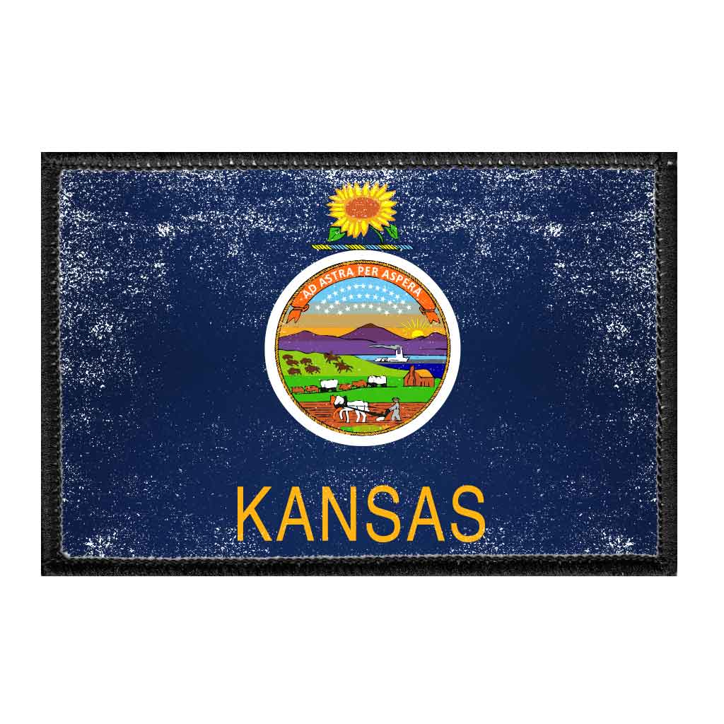 Kansas State Flag - Color - Distressed - Removable Patch - Pull Patch - Removable Patches For Authentic Flexfit and Snapback Hats