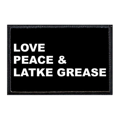 Love, Peace and Latke Grease - Removable Patch - Pull Patch - Removable Patches For Authentic Flexfit and Snapback Hats