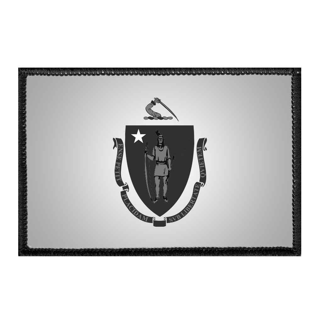 Massachusetts State Flag - Black and White - Removable Patch - Pull Patch - Removable Patches For Authentic Flexfit and Snapback Hats