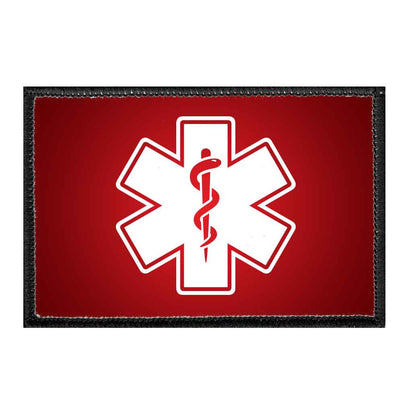 Medic Symbol - White - Red Background - Removable Patch - Pull Patch - Removable Patches For Authentic Flexfit and Snapback Hats