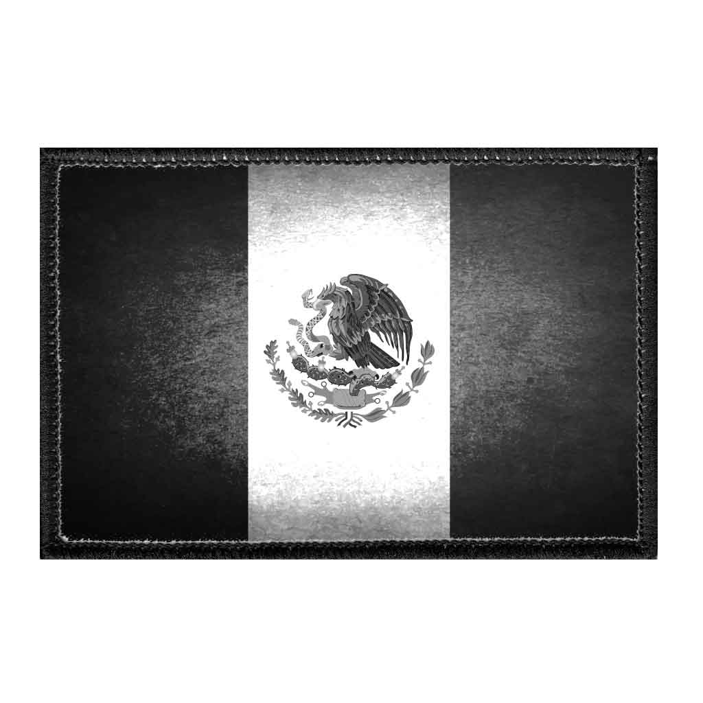 Mexico Flag - Black and White - Distressed - Removable Patch - Pull Patch - Removable Patches For Authentic Flexfit and Snapback Hats