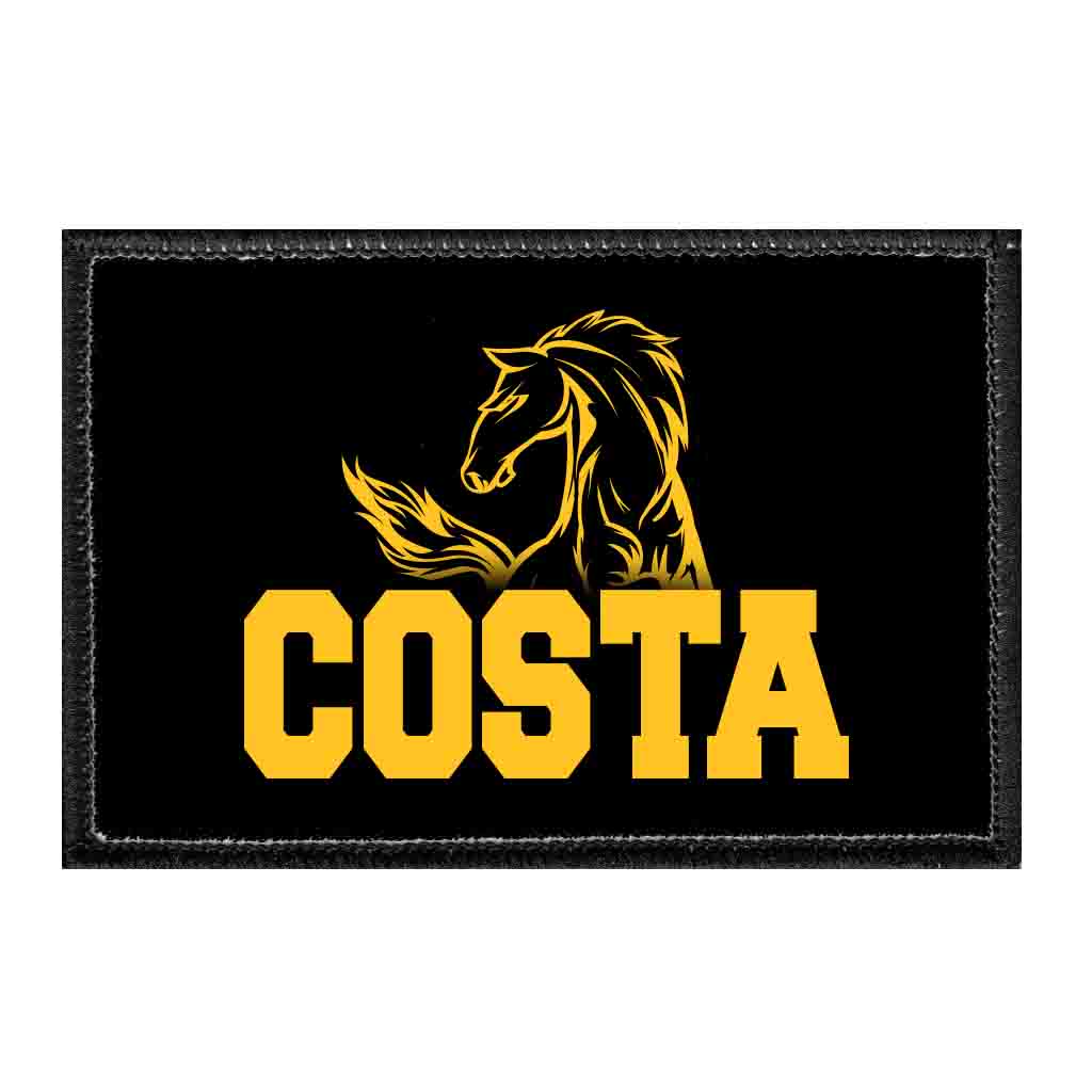 Mira Costa - Costa Text - Horse On Black - Removable Patch - Pull Patch - Removable Patches That Stick To Your Gear