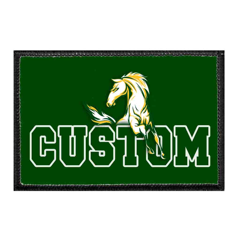 Mira Costa Custom Text With Horse - White Outline - Removable Patch - Pull Patch - Removable Patches That Stick To Your Gear