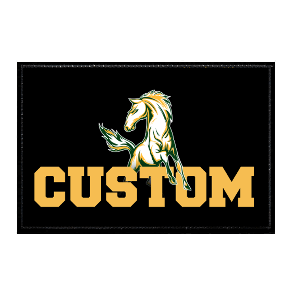 Mira Costa Custom Text With Horse - Yellow Text Black Background - Removable Patch - Pull Patch - Removable Patches That Stick To Your Gear