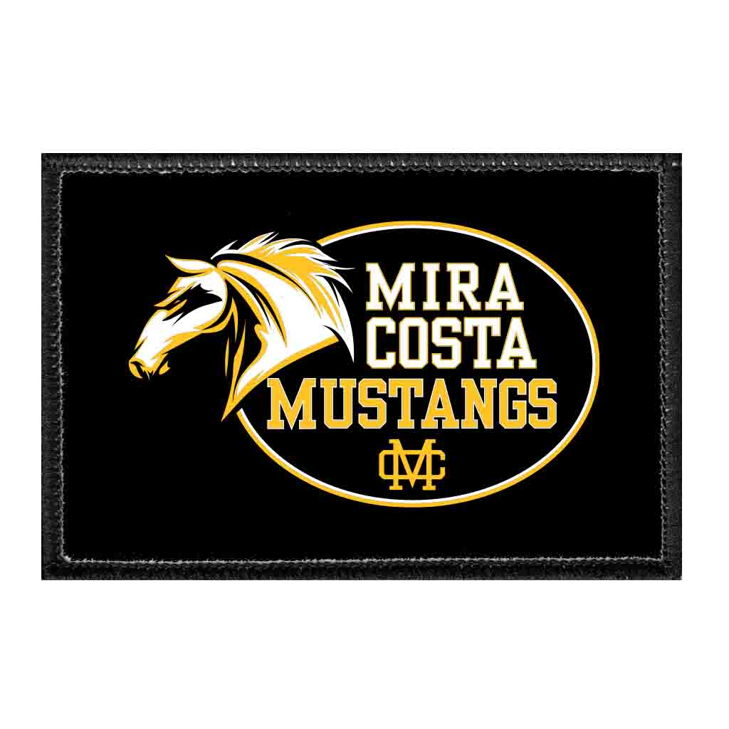 Mira Costa Mustangs - Horse Head Badge On Black - Removable Patch - Pull Patch - Removable Patches That Stick To Your Gear