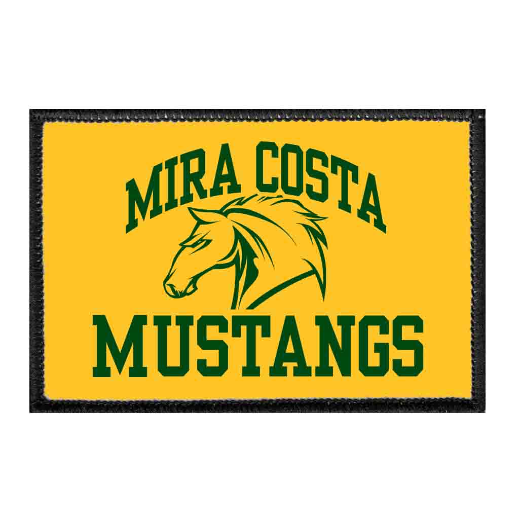Mira Costa Mustangs - Horse Head Green Text - Removable Patch - Pull Patch - Removable Patches That Stick To Your Gear