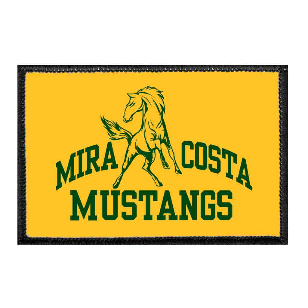 Mira Costa Mustangs Horse - Yellow Background - Removable Patch - Pull Patch - Removable Patches That Stick To Your Gear