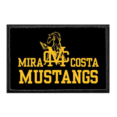 Mira Costa Mustangs With Badge - Black Background - Removable Patch - Pull Patch - Removable Patches That Stick To Your Gear