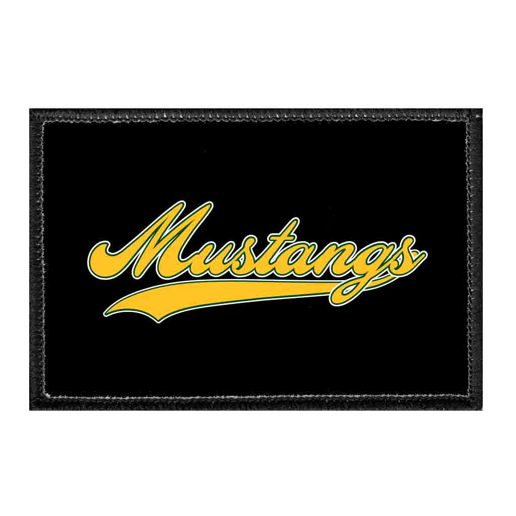 Mira Costa - Mustangs Yellow Script Text On Black - Removable Patch - Pull Patch - Removable Patches That Stick To Your Gear