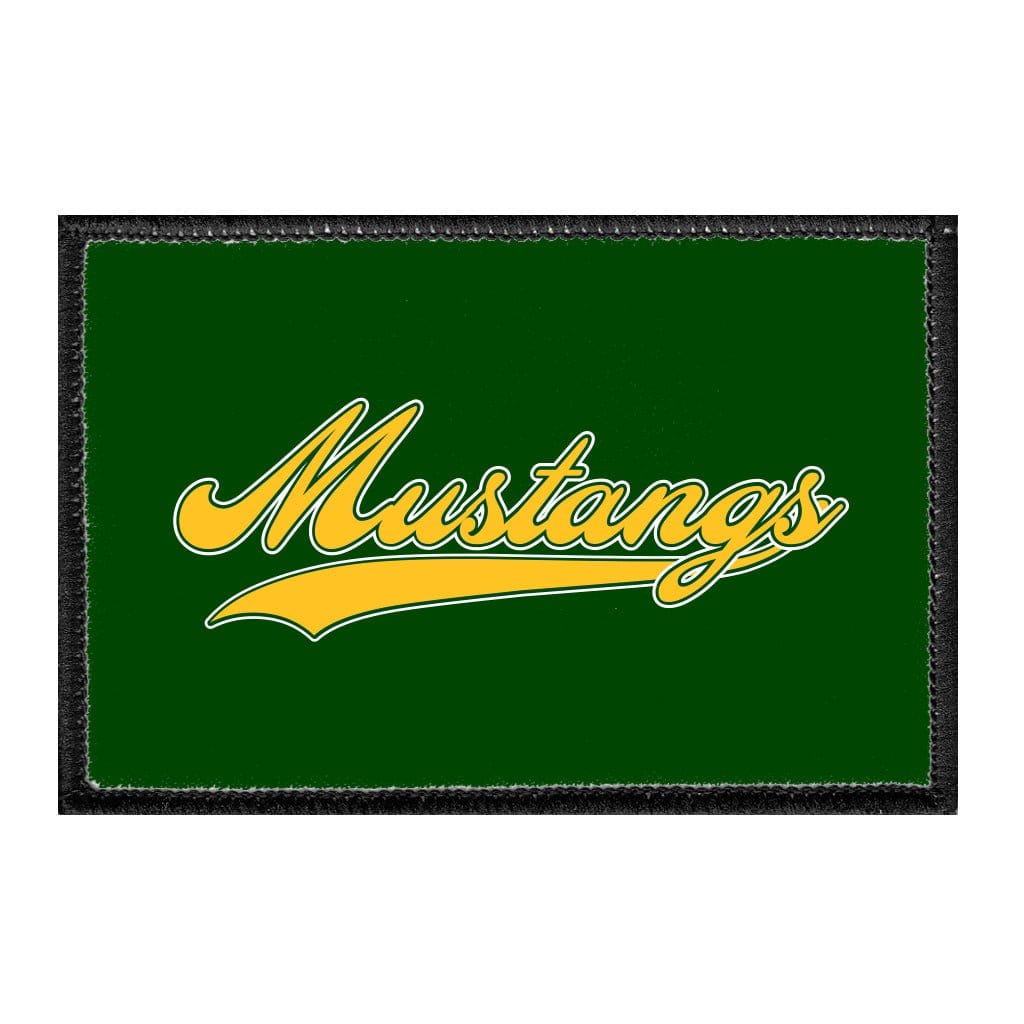 Mira Costa - Mustangs Yellow Script Text - Removable Patch - Pull Patch - Removable Patches That Stick To Your Gear
