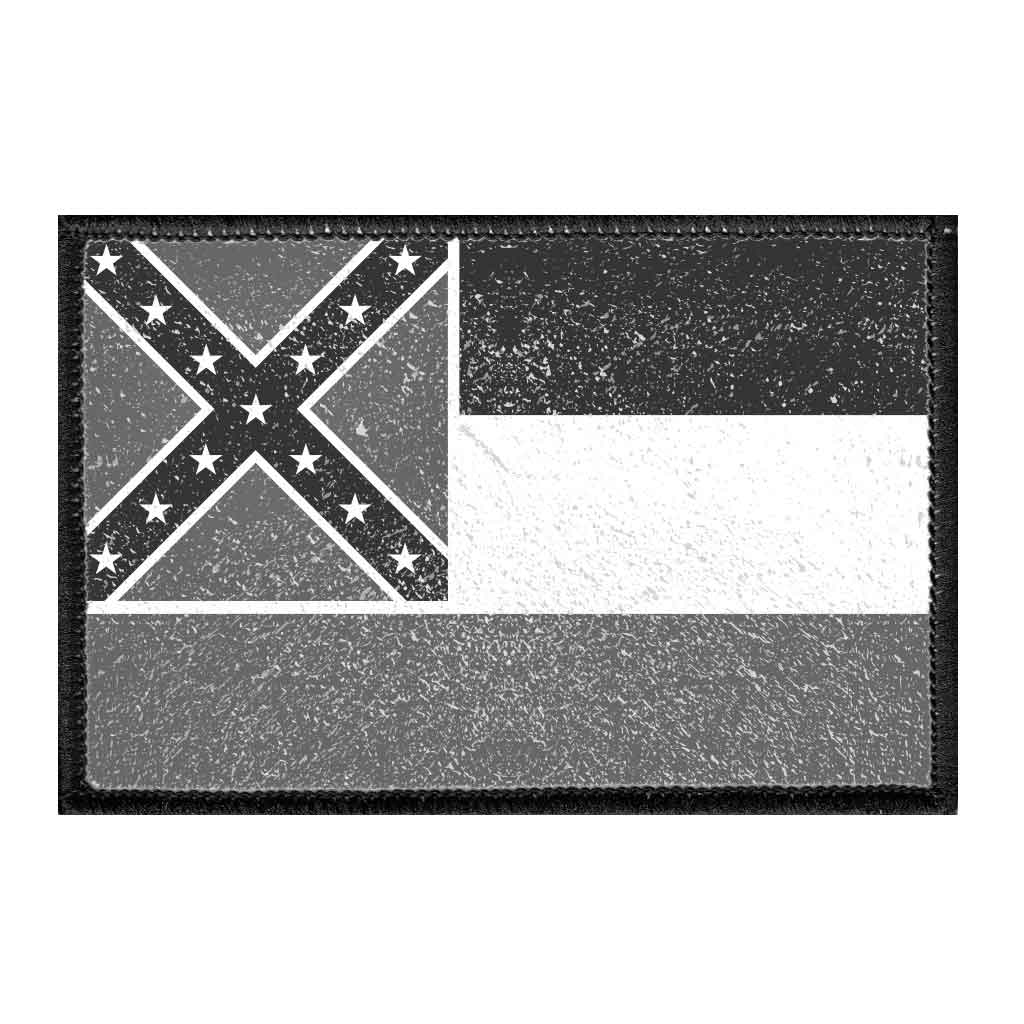 Mississippi State Flag - Black and White - Distressed - Removable Patch - Pull Patch - Removable Patches For Authentic Flexfit and Snapback Hats