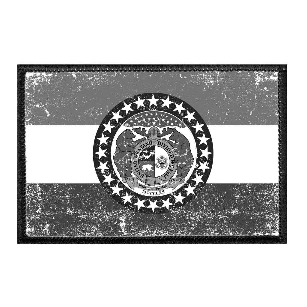 Missouri State Flag - Black and White - Distressed - Removable Patch - Pull Patch - Removable Patches For Authentic Flexfit and Snapback Hats