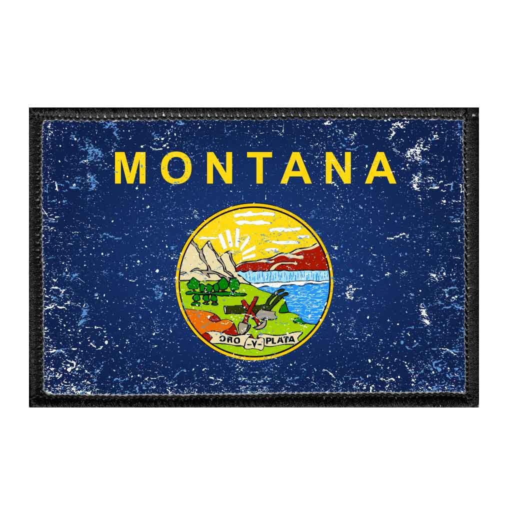 Montana State Flag - Color - Distressed - Removable Patch - Pull Patch - Removable Patches For Authentic Flexfit and Snapback Hats