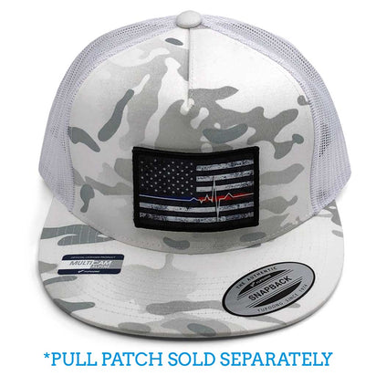 Black American Flag Patch on Flat Bill Style Mesh Snap Back Hat - USA