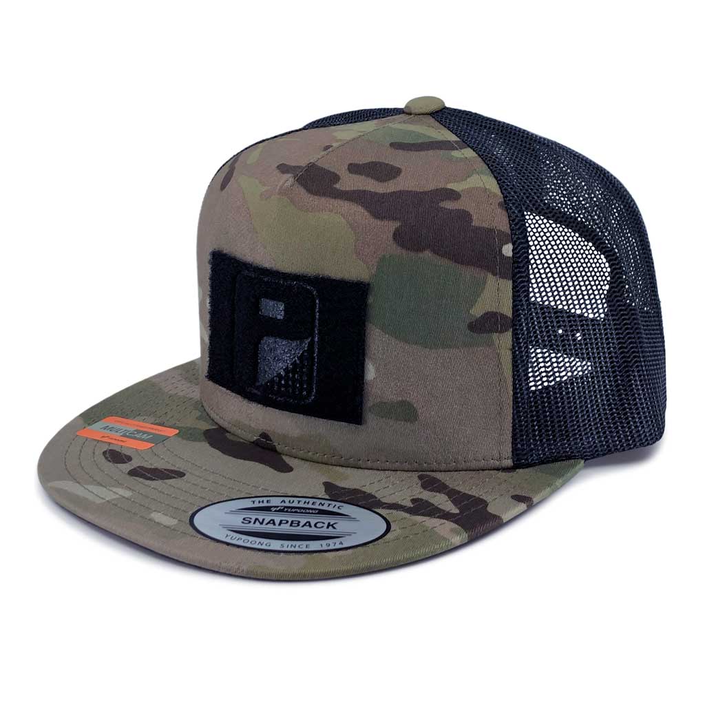 MULTICAM® Classic Trucker - Flat Bill - Pull Patch Hat by SNAPBACK - Camo and Black - Pull Patch - Removable Patches For Authentic Flexfit and Snapback Hats