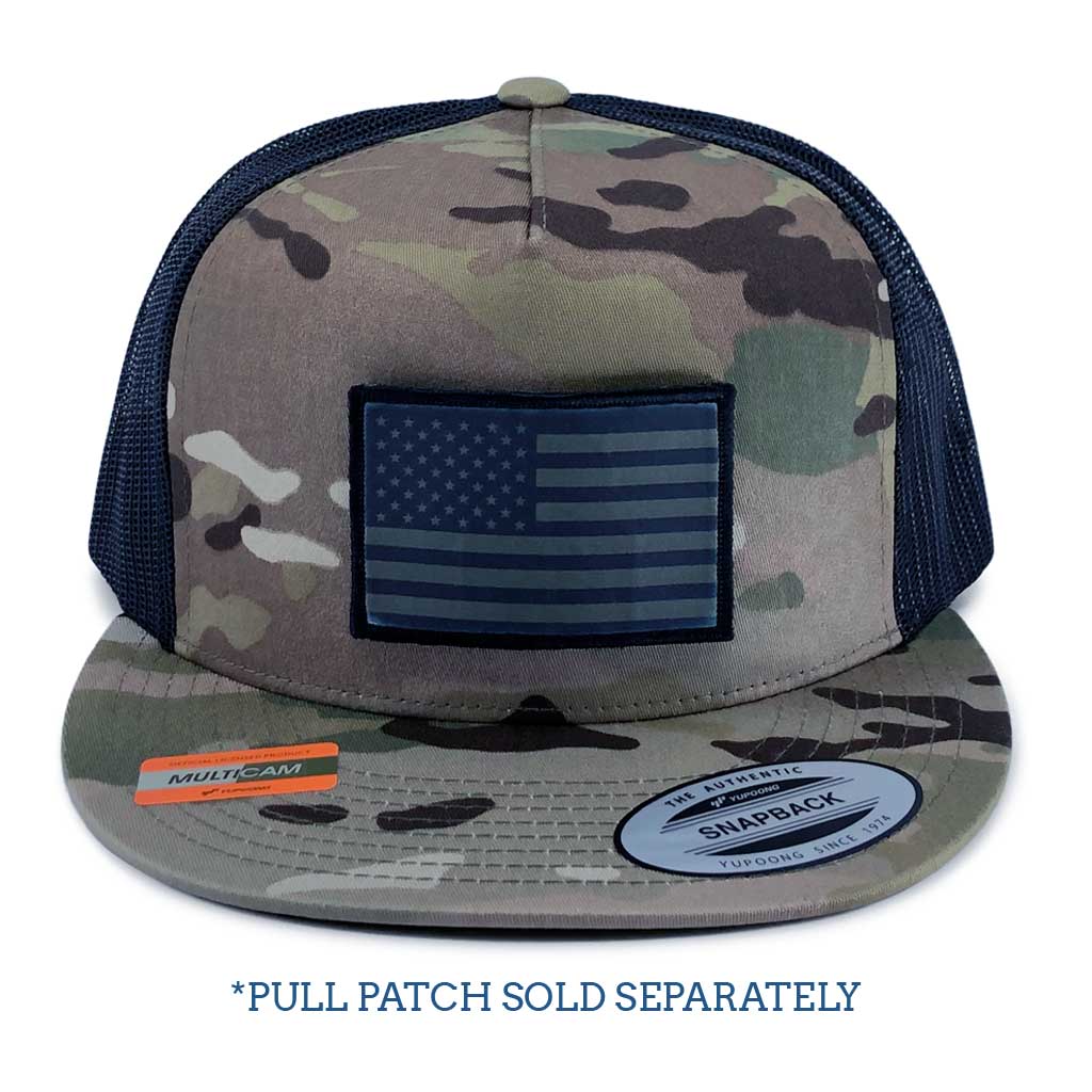 Multicam Classic Trucker - Flat Bill - Pull Patch Hat by Snapback - Camo and Black