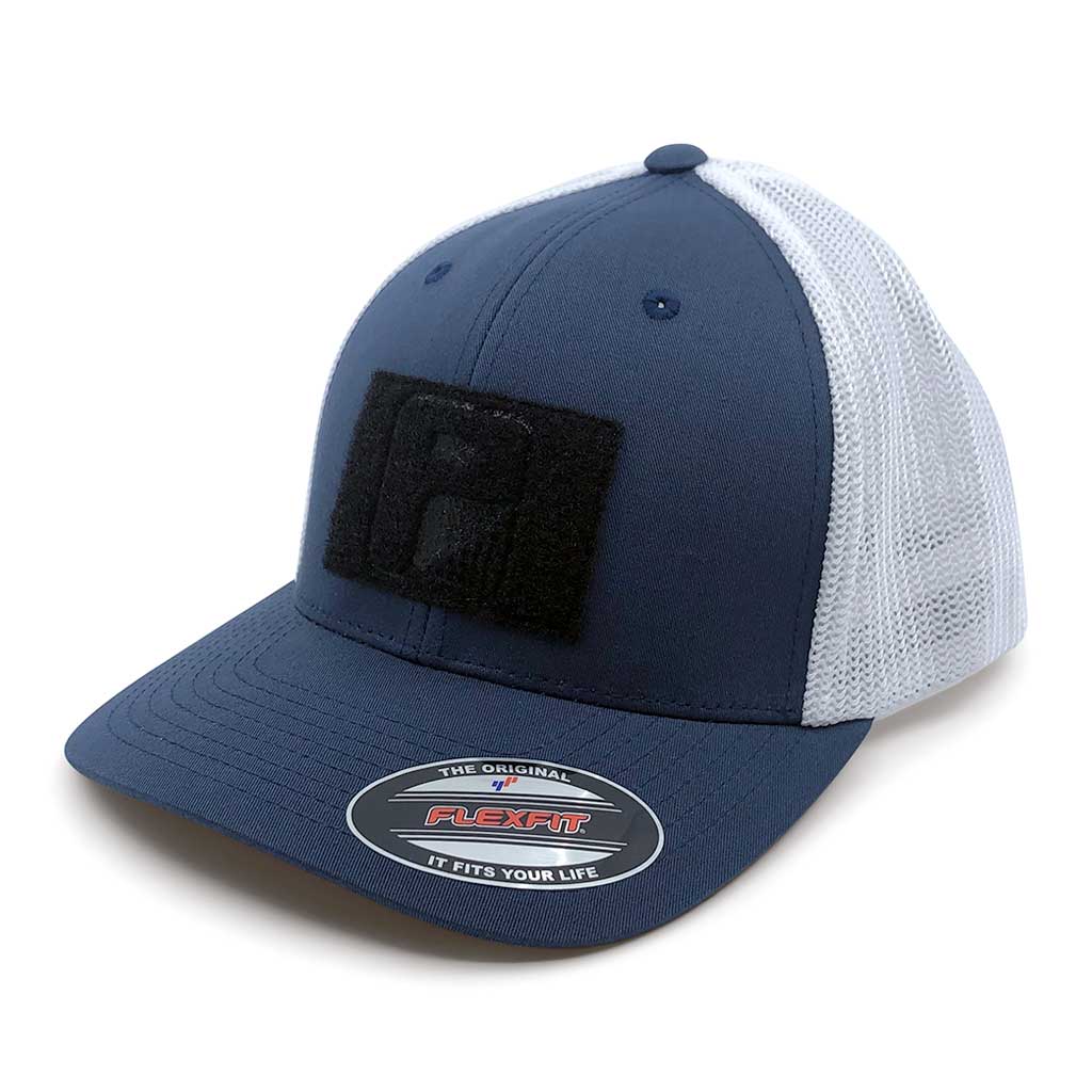 Navy and White - Trucker Hat by Pull Flexfit Patch 2-Tone Mesh
